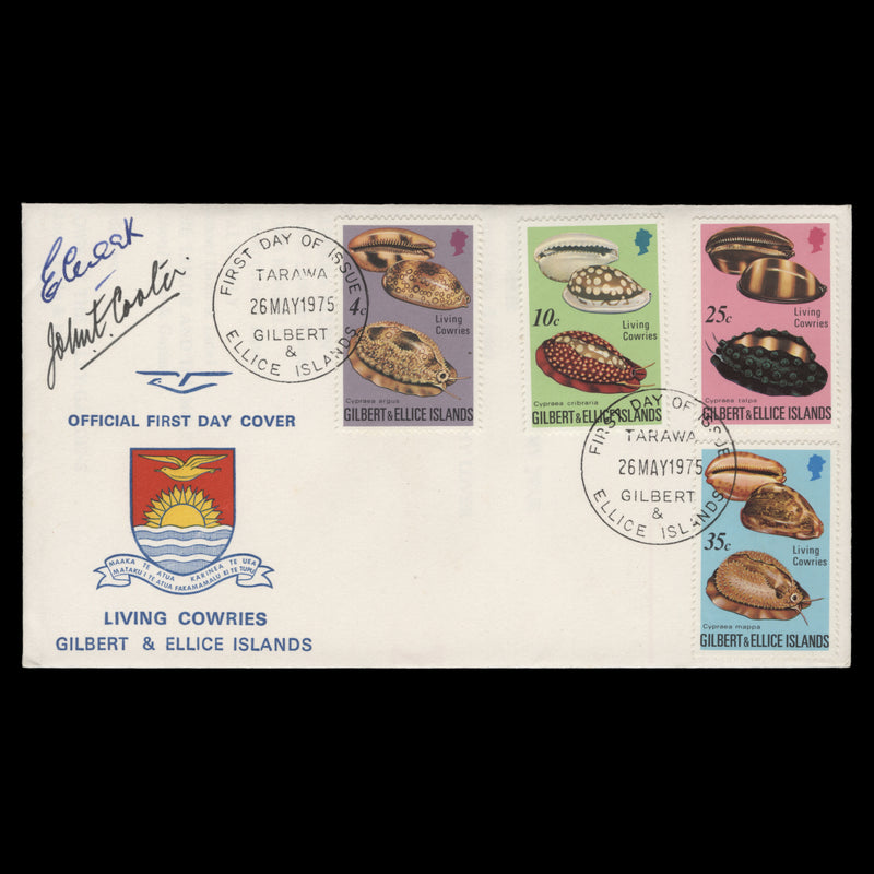 Gilbert & Ellice Islands 1975 Cowrie Shells signed first day cover