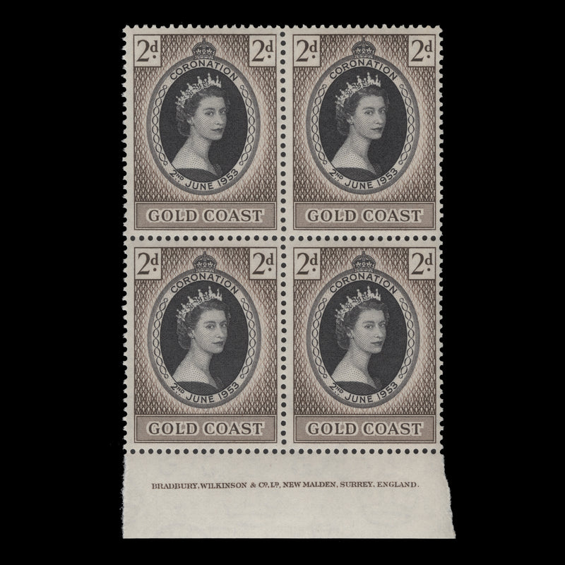Gold Coast 1953 (MNH) 2d Coronation imprint block