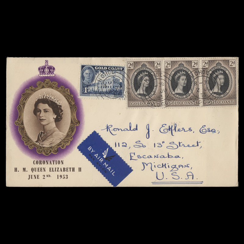 Gold Coast 1953 (FDC) 2d Coronation strip, HOHOE