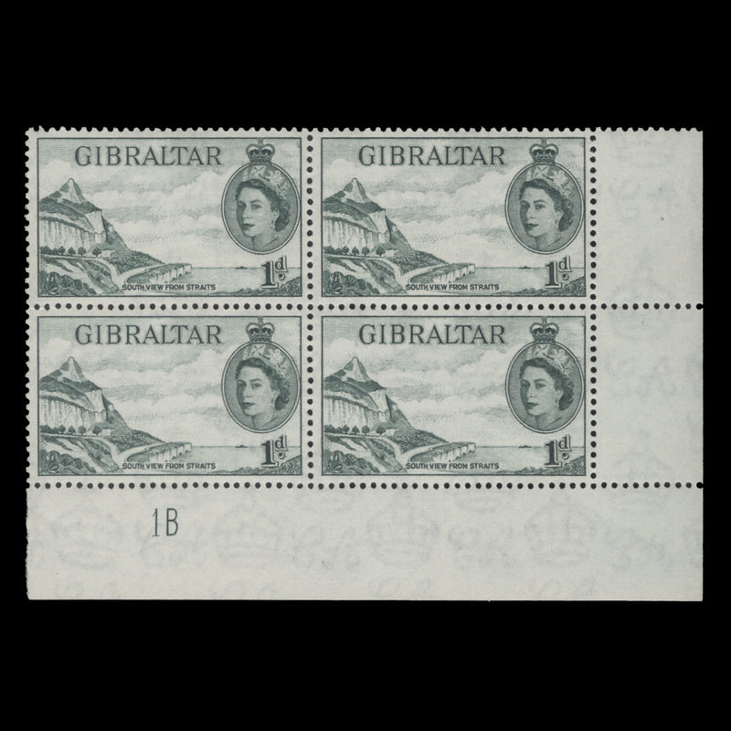 Gibraltar 1953 (MNH) 1d South View from Straits plate 1B block