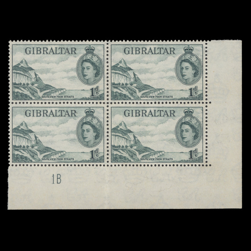 Gibraltar 1953 (MNH) 1d South View from Straits plate 1B block