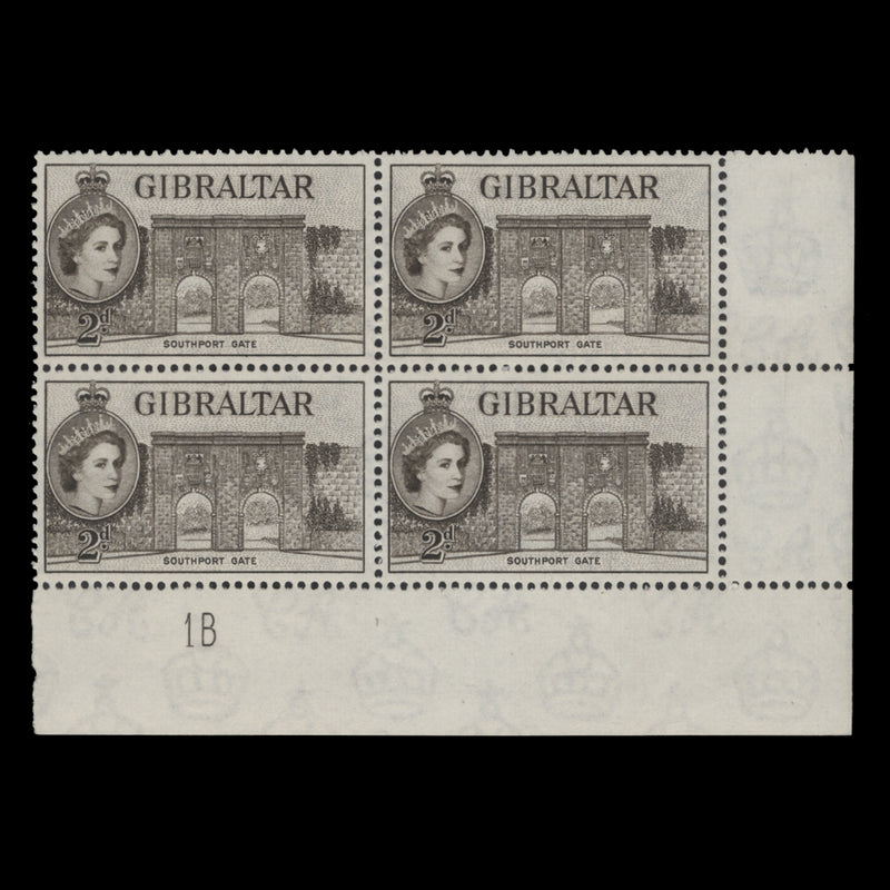 Gibraltar 1953 (MNH) 2d Southport Gate plate 1B block