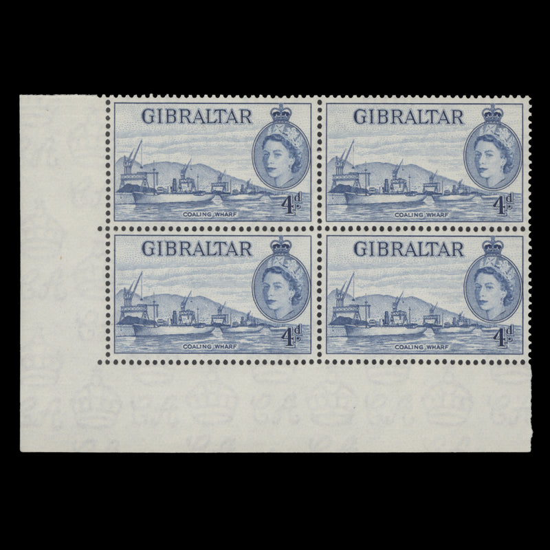 Gibraltar 1953 (MNH) 4d Coaling Wharf block in ultramarine