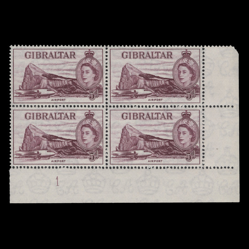 Gibraltar 1953 (MNH) 5d Airport plate 1 block