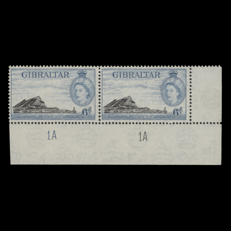 Gibraltar 1953 (MNH) 6d Europa Point plate 1A–1A pair