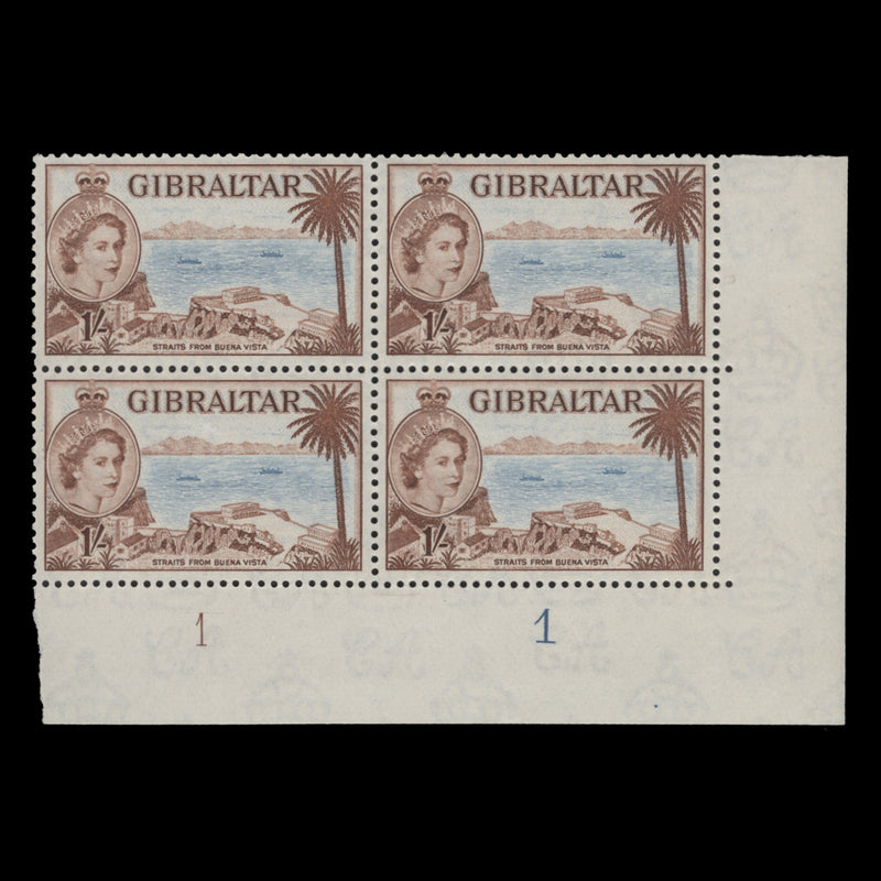 Gibraltar 1953 (MNH) 1s Straits from Buena Vista plate 1–1 block