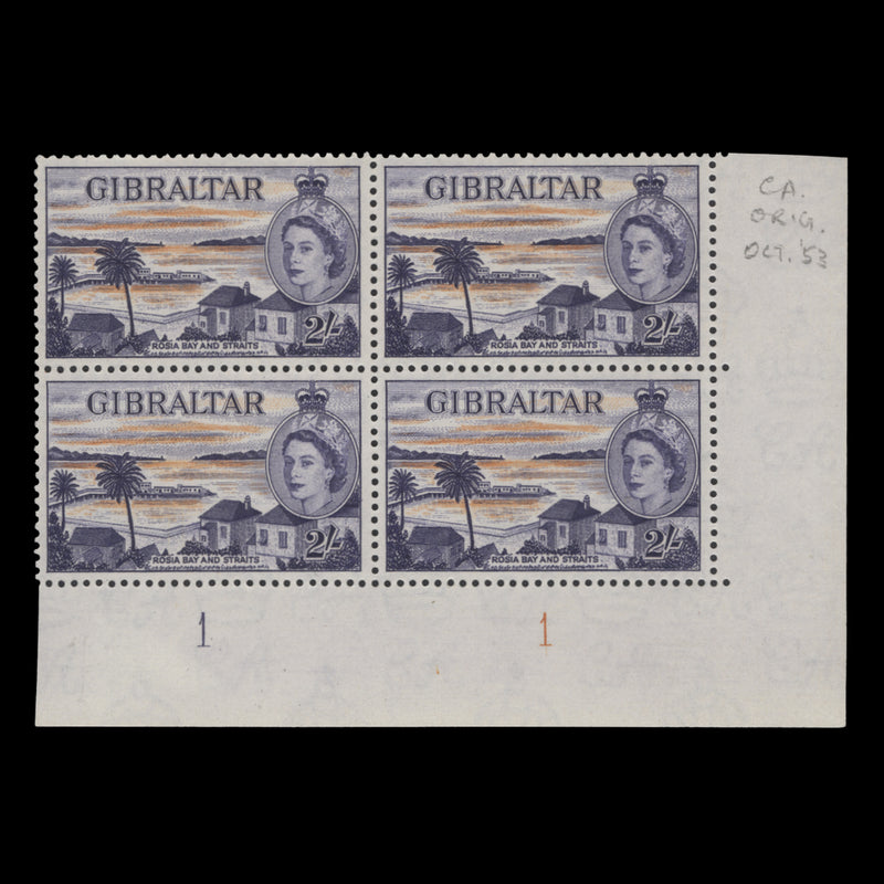 Gibraltar 1953 (MNH) 2s Rosia Bay and Straits plate 1–1 block
