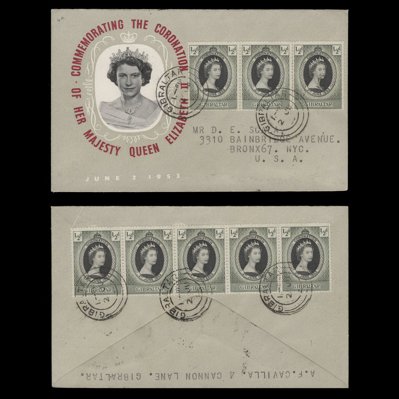 Gibraltar 1953 (FDC) ½d Coronation strips