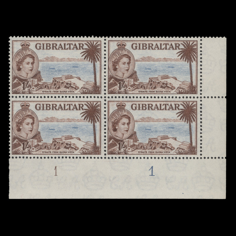 Gibraltar 1956 (MNH) 1s Straits from Buena Vista plate 1–1 block