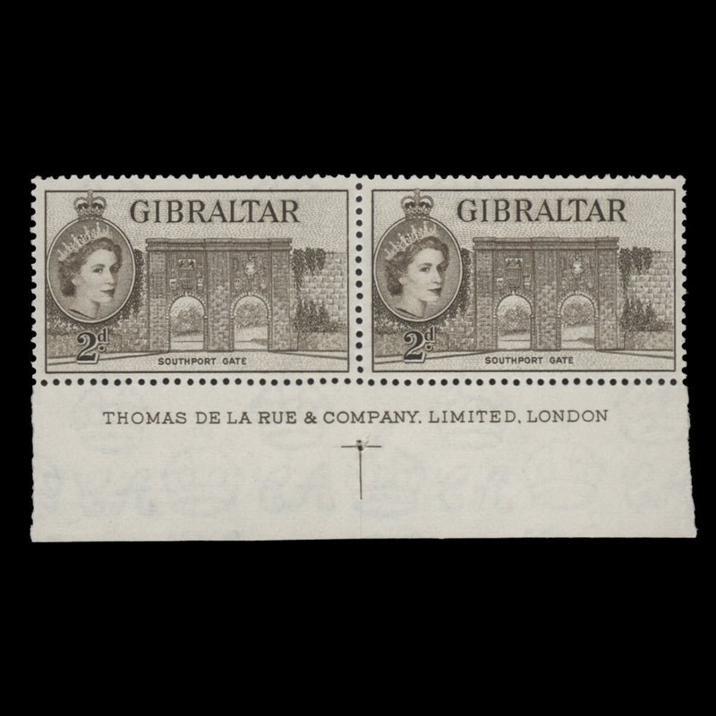 Gibraltar 1958 (MNH) 2d Southport Gate imprint pair in sepia