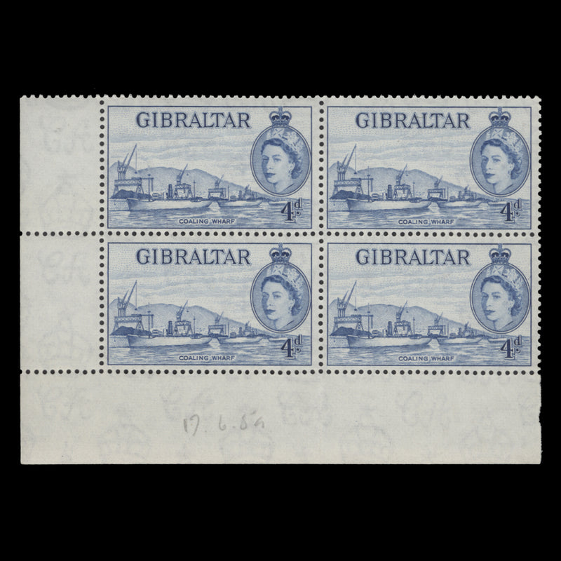 Gibraltar 1959 (MNH) 4d Coaling Wharf block in blue