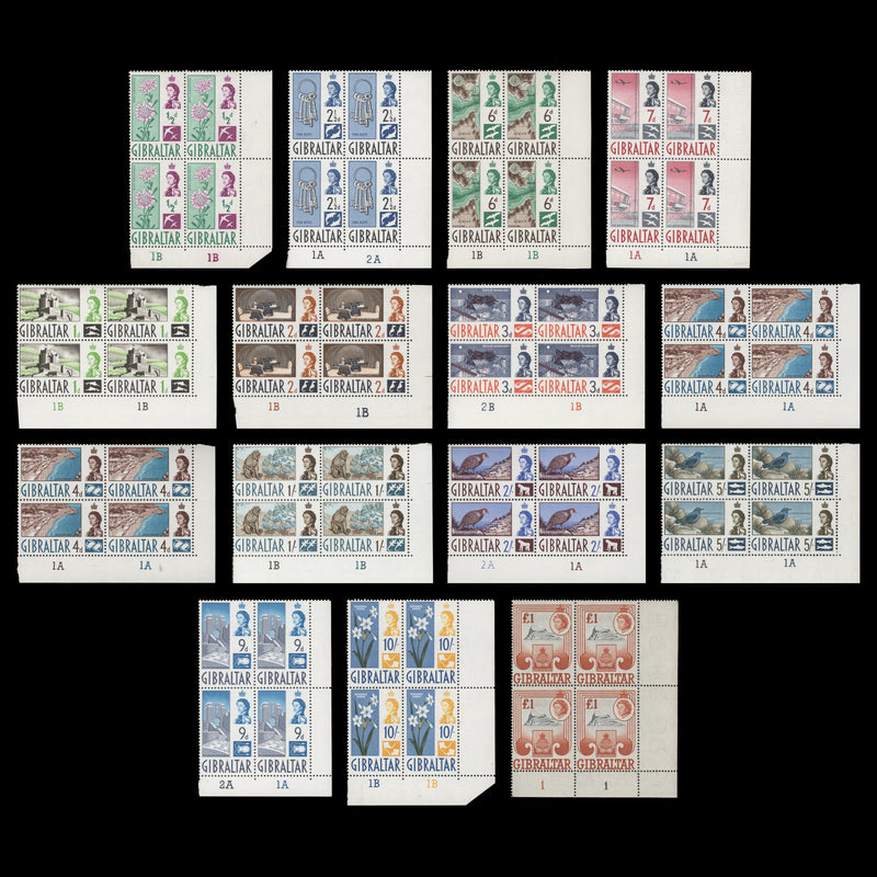 Gibraltar 1960-66 (MNH) Definitives plate blocks
