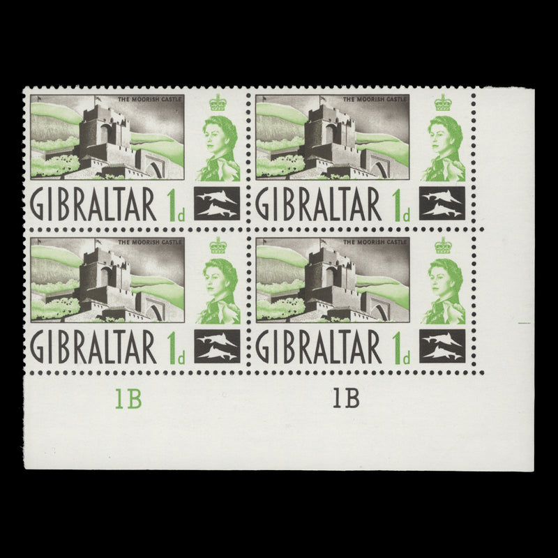 Gibraltar 1960 (MNH) 1d Moorish Castle plate 1B–1B block