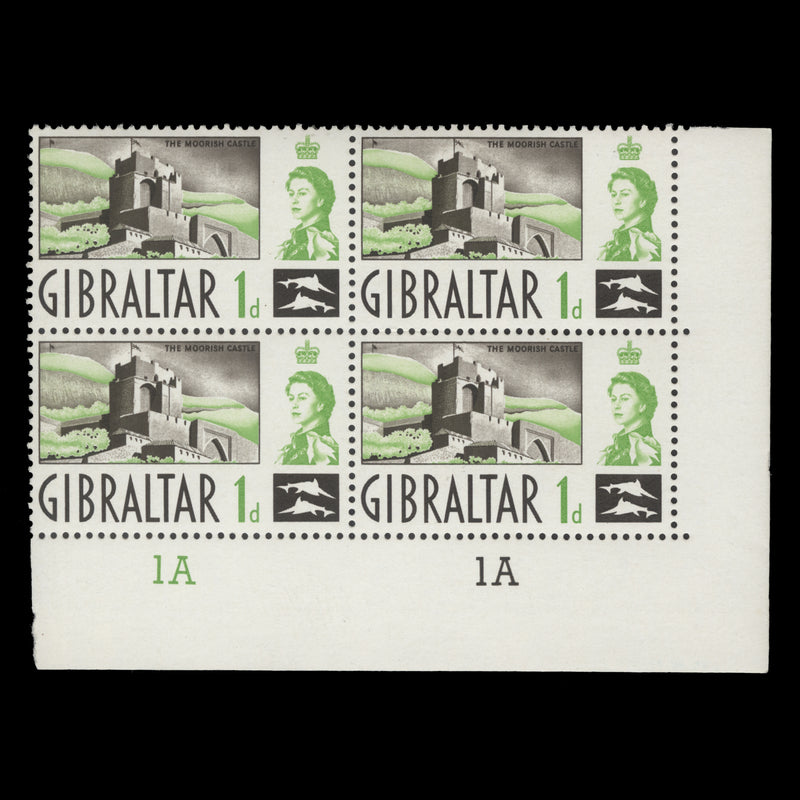 Gibraltar 1960 (MNH) 1d Moorish Castle plate 1A–1A block