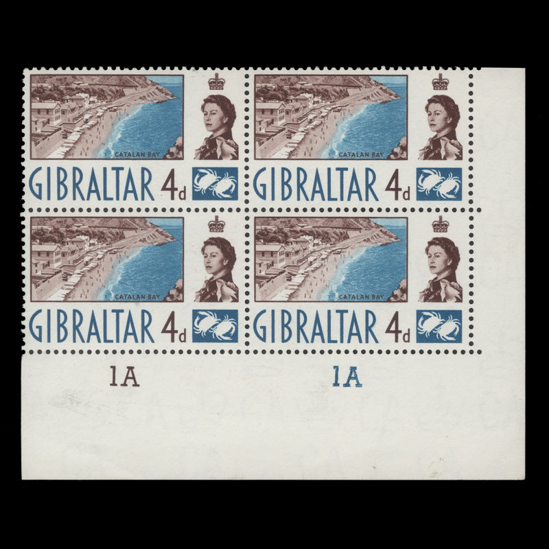Gibraltar 1960 (MNH) 4d Catalan Bay plate 1A–1A block