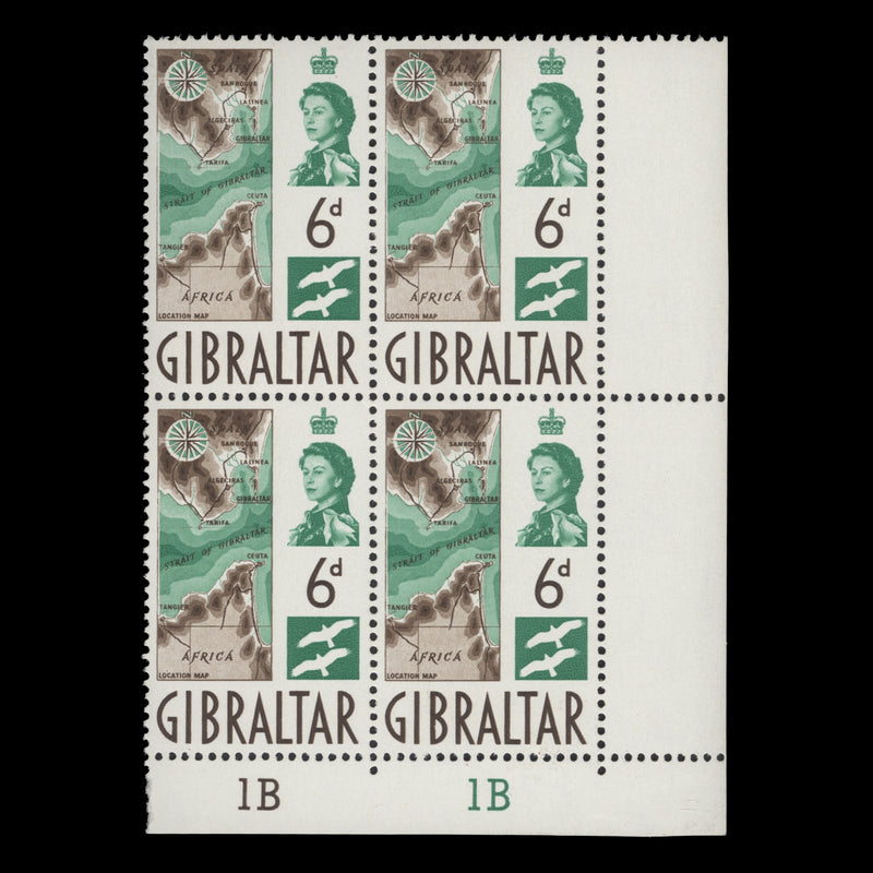 Gibraltar 1960 (MNH) 6d Map plate 1B–1B block