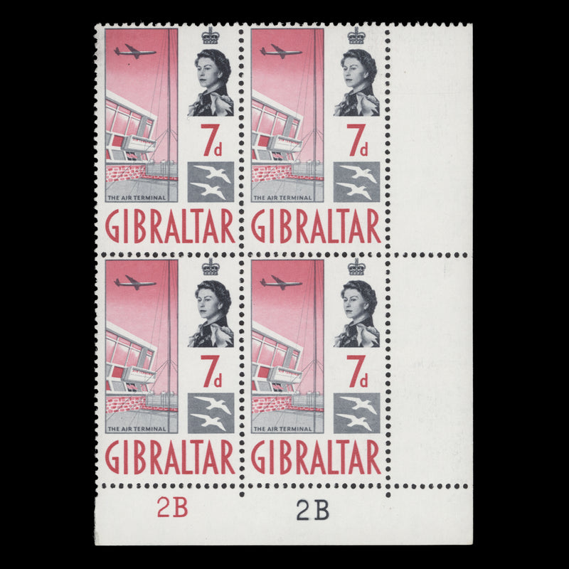 Gibraltar 1960 (MNH) 7d Air Terminal plate 2B–2B block