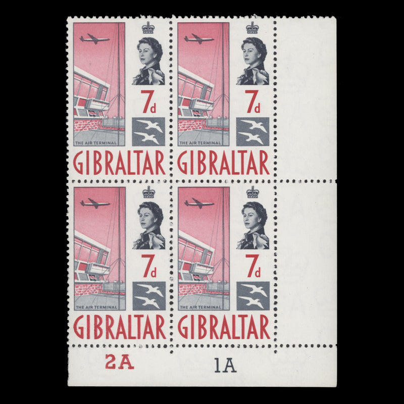 Gibraltar 1960 (MNH) 7d Air Terminal plate 2A–1A block