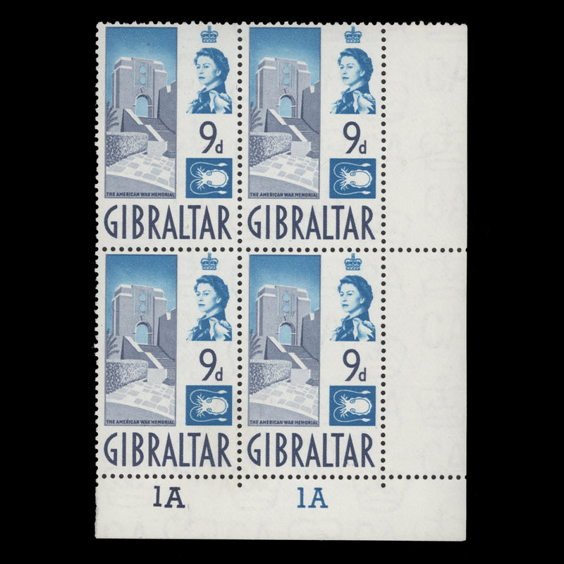 Gibraltar 1960 (MNH) 9d American War Memorial plate 1A–1A block