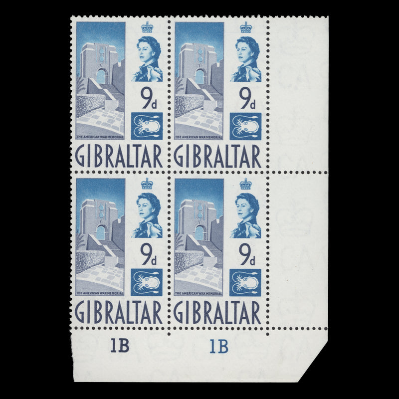 Gibraltar 1960 (MNH) 9d American War Memorial plate 1B–1B block