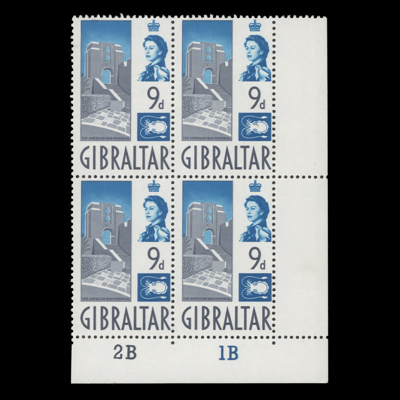 Gibraltar 1960 (MNH) 9d American War Memorial plate 2B–1B block