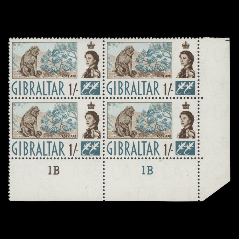 Gibraltar 1960 (MNH) 1s Barbary Ape plate 1B–1B block