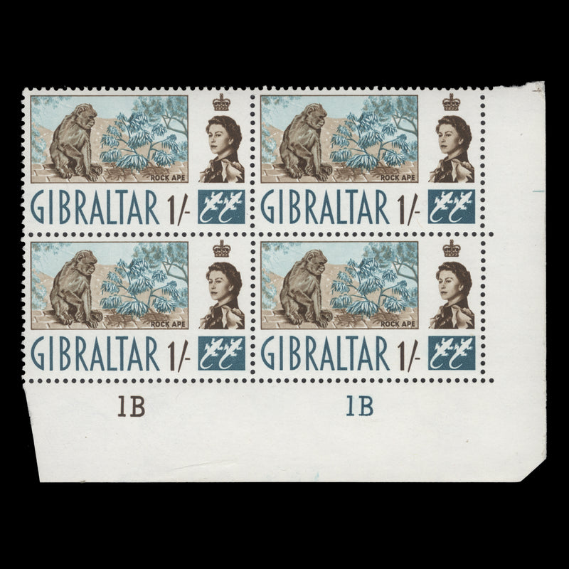 Gibraltar 1960 (MNH) 1s Barbary Ape plate 1B–1B block