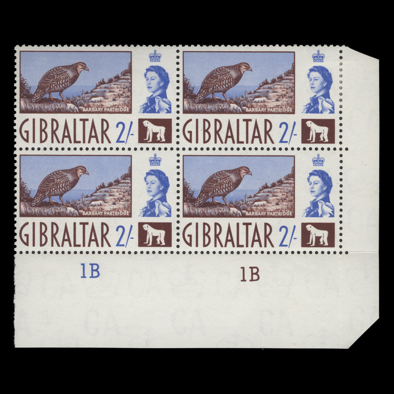 Gibraltar 1960 (MLH) 2s Barbary Partridge plate 1B–1B block