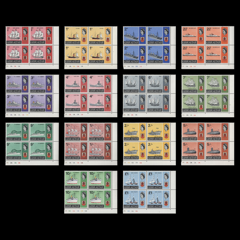 Gibraltar 1967 (MNH) Ships Definitives plate blocks