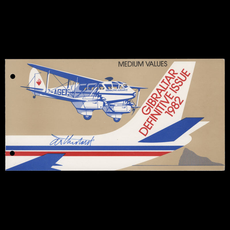 Gibraltar 1982 Aircraft Medium Value Definitives presentation pack signed by designer