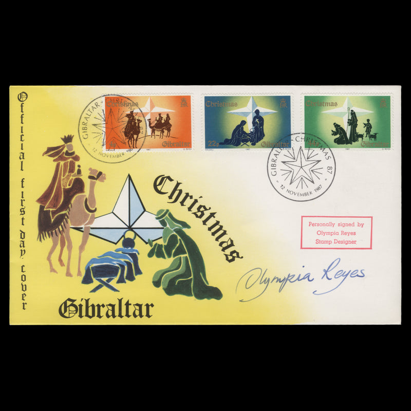 Gibraltar 1987 Christmas first day cover signed by designer