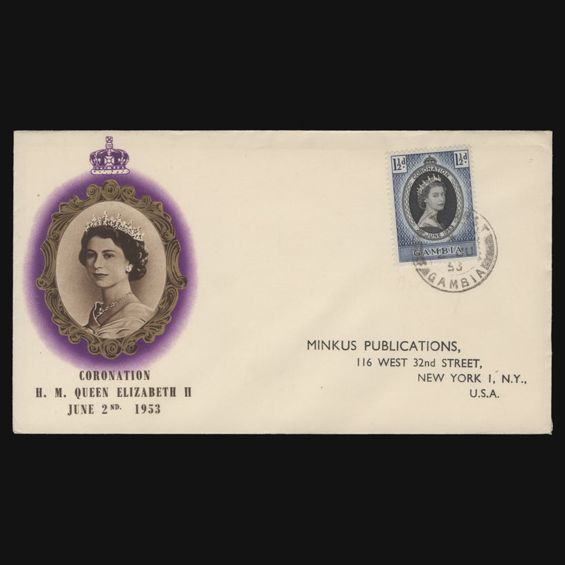 Gambia 1953 (FDC) 1½d Coronation, BATHURST