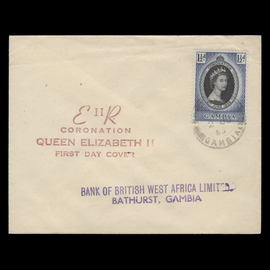 Gambia 1953 (FDC) 1½d Coronation, BATHURST