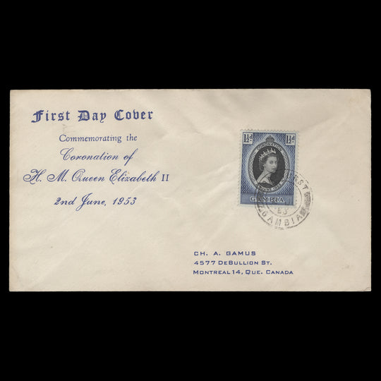 Gambia 1953 (FDC) 1½d Coronation, BATHURST