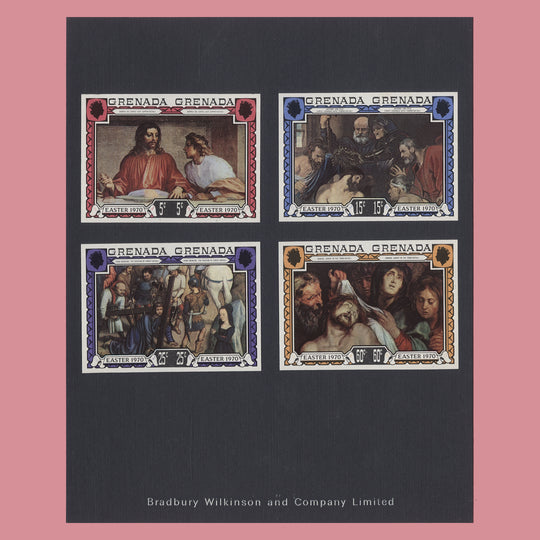 Grenada 1970 Easter imperf proof pairs on presentation card