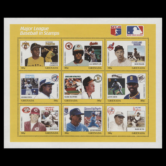 Grenada 1988 (Variety) Major League Baseball recalled and reprinted sheetlets