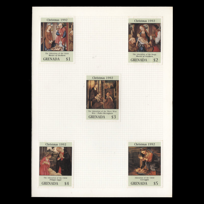 Grenada 1992 Christmas imperforate proofs on presentation cards