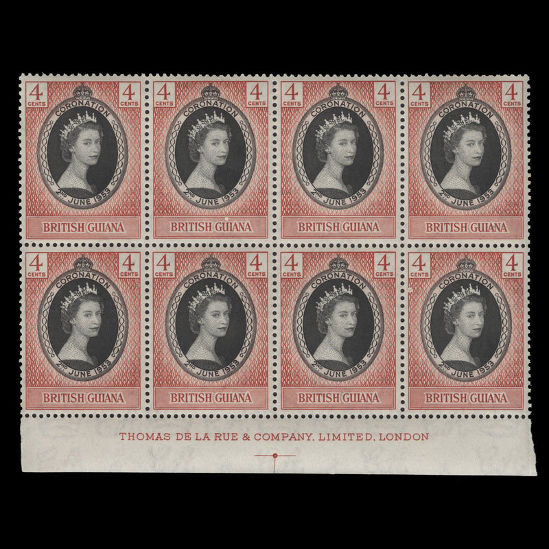 British Guiana 1953 (MNH) 4c Coronation imprint block
