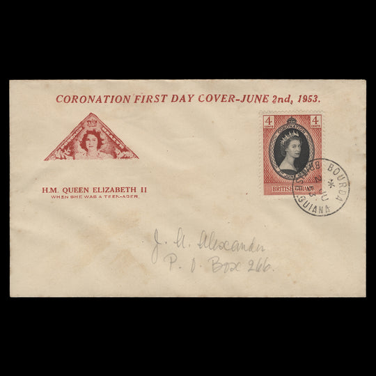 British Guiana 1953 (FDC) 4c Coronation, BOURDA