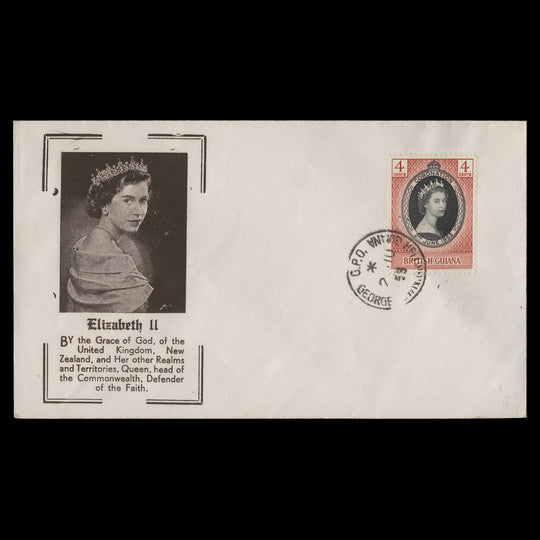British Guiana 1953 (FDC) 4c Coronation, GEORGETOWN