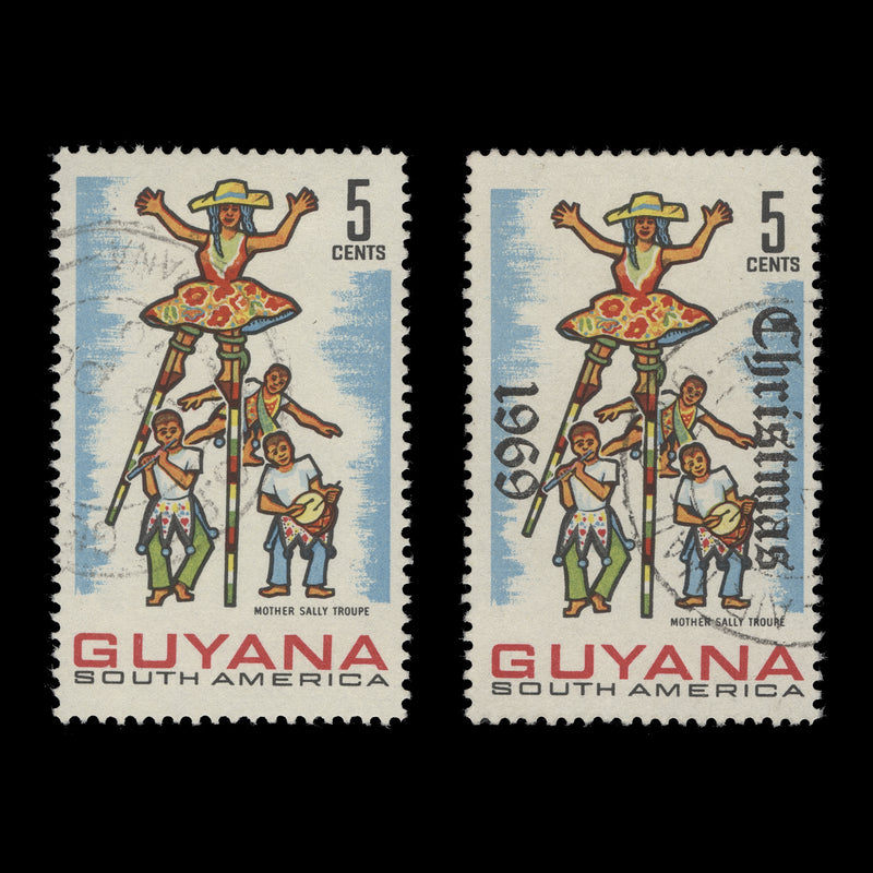 Guyana 1969 (Variety) 5c Christmas missing overprint
