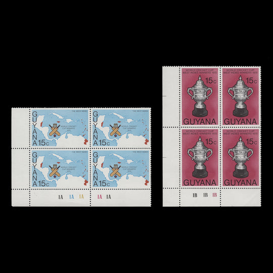 Guyana 1976 (MNH) World Cup Cricket plate blocks