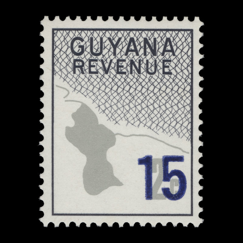 Guyana 1982 (Variety) 15c/2c Map of Guyana missing overprint