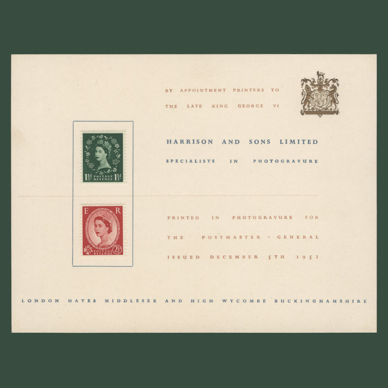 Great Britain 1952 Wilding Definitives presentation card
