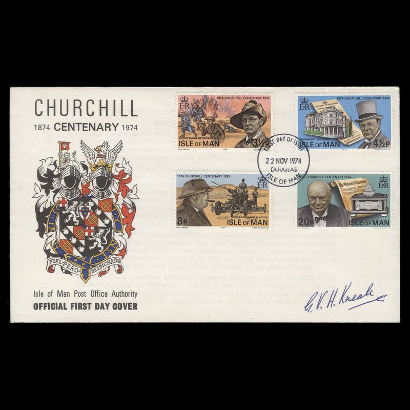 Isle of Man 1974 Churchill Centenary first day cover signed by designer