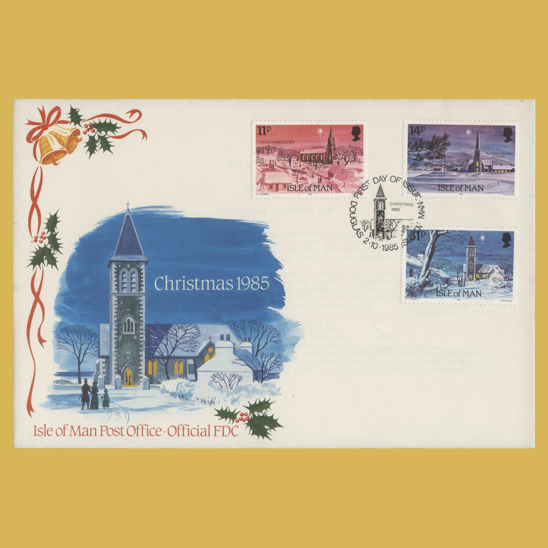 Isle of Man 1985 Christmas/Manx Churches first day cover watercolour essay