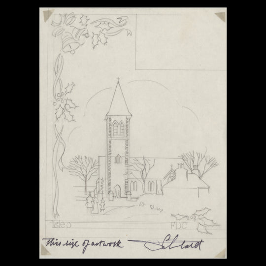 Isle of Man 1985 Christmas/Manx Churches first day cover pencil essay