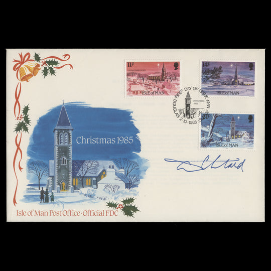 Isle of Man 1985 Christmas/Manx Churches first day cover signed by designer