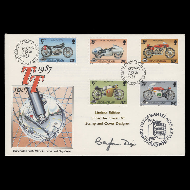 Isle of Man 1987 TT Anniversary first day cover signed by designer