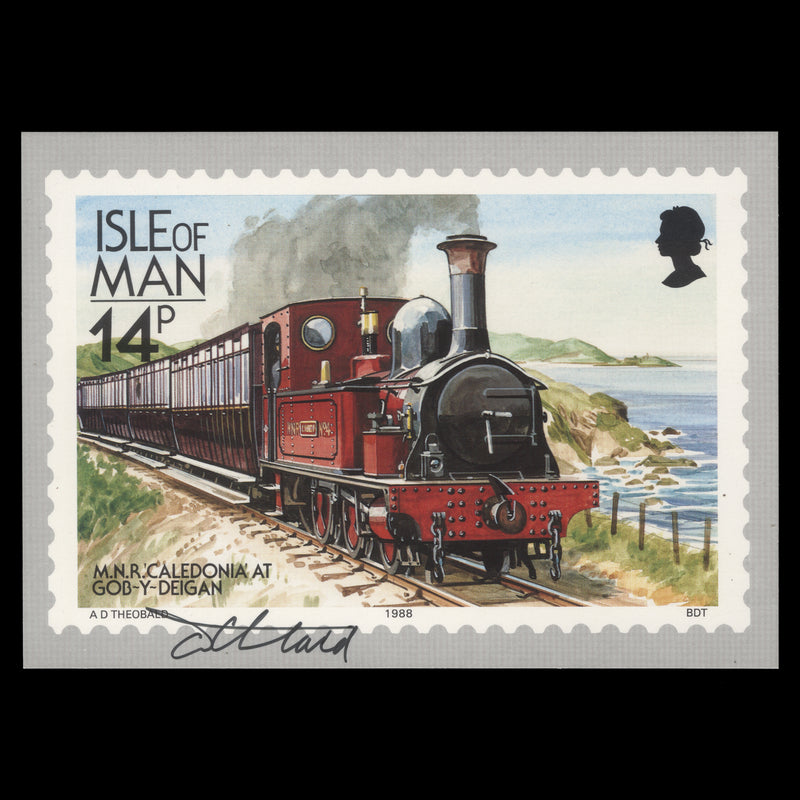 Isle of Man 1988 MNR Caledonia PHQ card signed by stamp designer